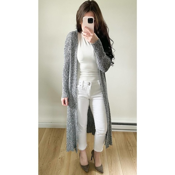 Torrid Gray White Marled Long Duster Cardigan Sweater sz 3 S/M - Picture 2 of 11